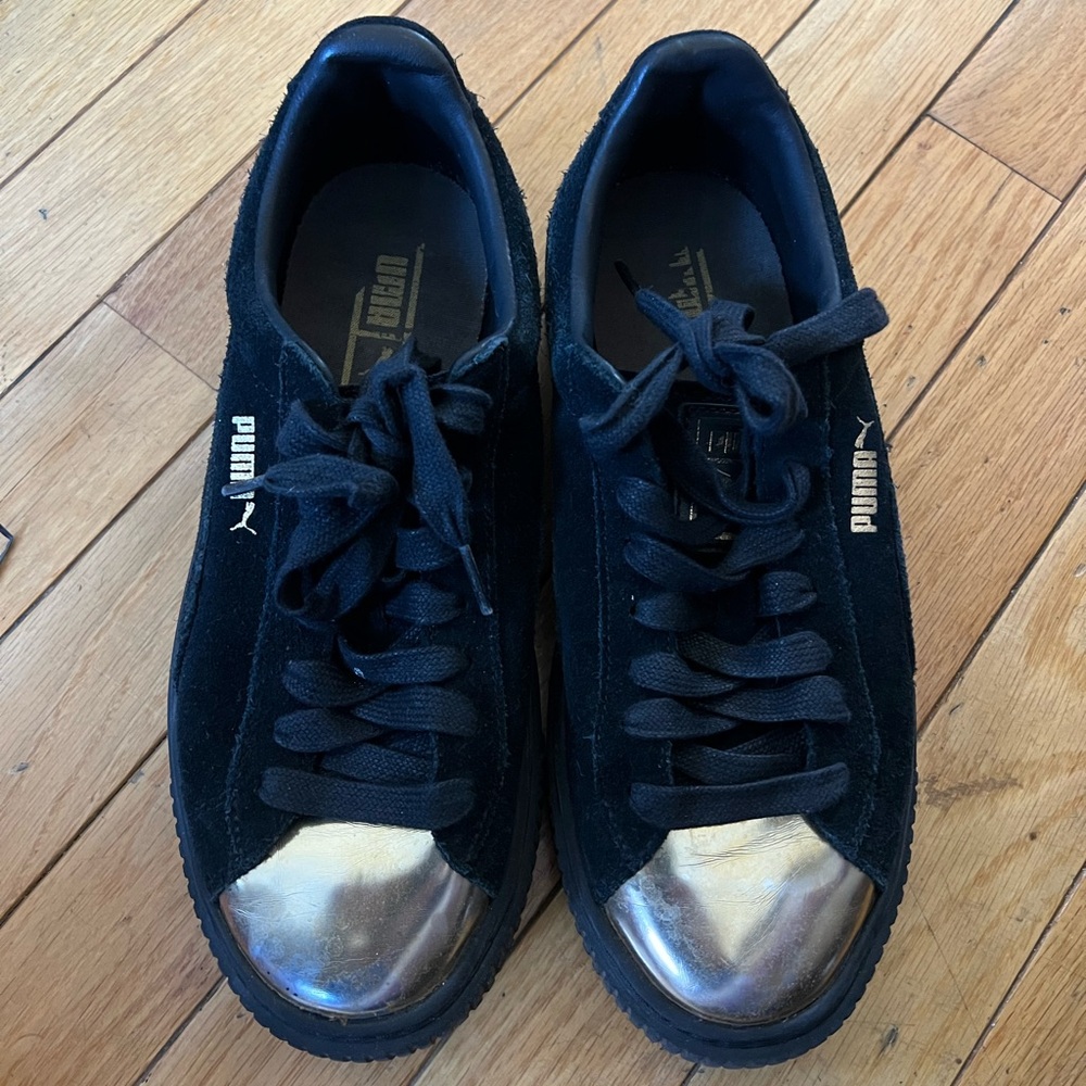 Puma Black Sneakers with Silver Toe Cap Sz. 7.5